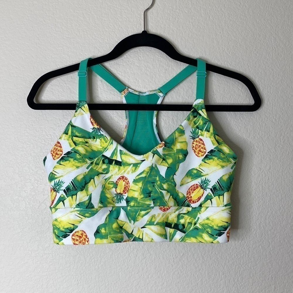 Wildfox sports bra pineapple palm tree leaves Sz large no pads green